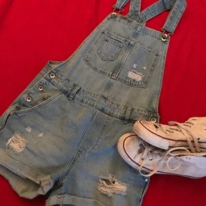 H&M Denim Distressed Overalls Size 4